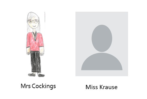 Mrs Cockings and Miss Krause drawn by pupils 
