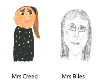 Drawings of the teacher and TA