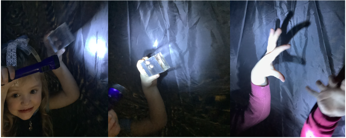 Pupils creating shadows with lights 